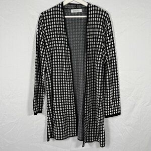 Kasper Black White Houndstooth Open Front Cardigan Sweater Womens Size Medium